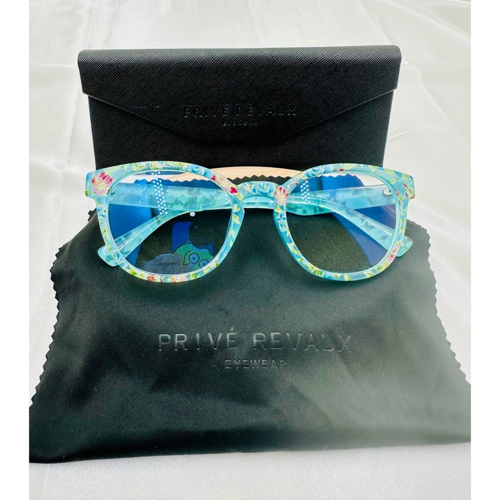 Prive Revaux Intuitive Blue Light Glasses Teal Floral Round Frame C62 52-20-140‎